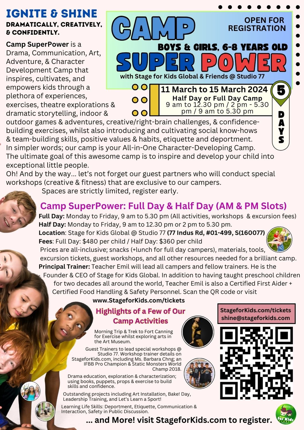 inspiration for kids teacher Emil A default flyer showcasing the super power camp.